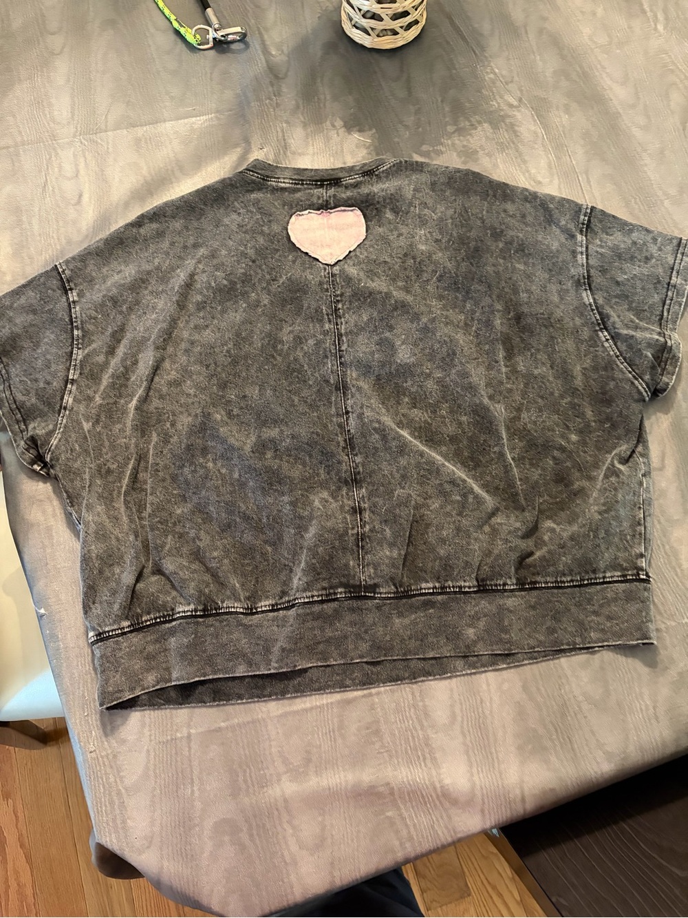 Washed Black Short-Sleeve Heart Ruffle Tee - Layered Pink & White Detail - Picture 4 of 5